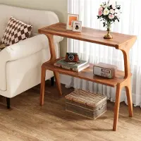 24hShop Sidebord 70×30×67 cm / smalt nattbord med 2 hyller / avlastningsbord i tre – Valnøtt
