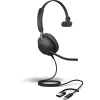 Jabra Evolve2 40 SE UC Mono - Hodesett - on-ear - kablet - USB-C, USB-A - lydisolerende - Optimert for UC