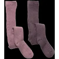 Minymo Strømpebukser - Ull - Rib - 2-pack - Orchid Haze - - 92/98 - Strømpebukser