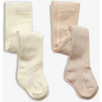 Minymo Strømpebukser - 2-pack - Bambus - Rib - Off White - - 80/86 - Strømpebukser