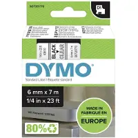 Dymo Labeltape D1 sort på klar 6mm x 7m