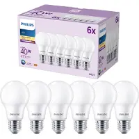 Philips LED-lyspære Standard 4.9W/827 (40W) Frosted 6-pack E27