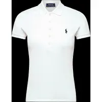 Ralph Lauren for woman. 211B18200015 White Slim-Fit Stretch Polo Shirt (XL), Casual, Cotton, Short sleeve