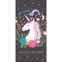 Unicorn Enhjørning håndkle - 70x140 cm - 100% bomull - Mykt badehåndkle med en enhjørning og teksten unicorns are real
