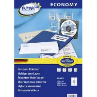 EUROPE 100 ELA021 Universelle etiketter 105 x 48 mm Papir Hvid 1200 stk Permanent vedhæftningsevne Inkjetprinter, Laserprinter, Farvelaserprinter, Kopimaskine,