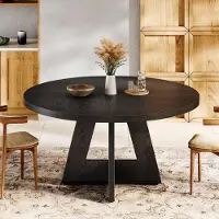 24hShop Rundt spisebord Ø120×75 cm / matbord for 4 personer / kjøkkenbord med kryssunderstell i tre