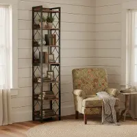 24hShop Bokhylle 34×34×200 cm / smal reol med 7 nivåer / gulvhylle i tre og metall - Svart/brun