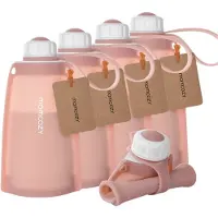 MOMCOZY gjenbrukbare silikonposer til melk og mat, 5 stk., rosa