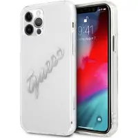 GUESS GUHCP12MKTRSVSI iPhone 12/12 Pro 6,1" gjennomsiktig hardcase Vintage Script Silver