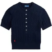 Ralph Lauren for woman. 211B17746002 Navy cable knit Henley jersey (M), Casual, Cotton, Short sleeve