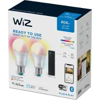 Wiz A60 LED matt WiFi E27 8,5W RGBW fjernkontroll 2-pakning