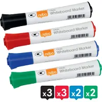 Nobo Glide whiteboardpenner, rund tupp, pakke med 10 stk., 10 stykker, Assorterte farger, Projektil spiss, Rund, 2 mm, Voksen/Barn