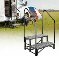 Vevor RV-trapper med doble rekkverk, 2 trinn, 300 kg lastekapasitet, kraftig utendørs RV-trapp med sklisikker matte for eldre/kjæledyr, bærbare trapper for boblebad, campingvogn, mobile hjem, veranda,