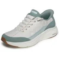 SKECHERS for woman. 150404 Slip-Ins Sneakers: Contour Foam - Cozy Fit white, green (40), Fabric, Flat, Laces, Casual