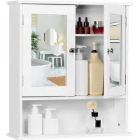 24hShop Baderomsskap med speildører 56×13×58 cm / veggskap / speilskap med justerbar hylle og åpent rom – Hvit