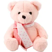 Leantoys Plysj leketøy - rosa bamse med skjerf, 35 cm