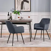 24hShop Spisestuestoler med armlener 2 stk / polstrede stoler / spisestoler med metallben – Grå/svart