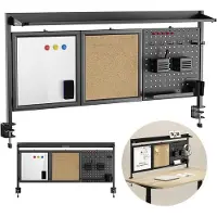Ergoofficeeu Ergo Office desk partition/organizer, max. load 10 kg, white and cork board, width 1250 mm, black, ER-300 B
