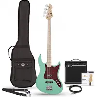 Gear4Music LA II Bassgitar + Tweed 15W Forsterkerpakke Seafoam Green