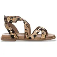 Carmela for woman. 16239302-LEOPARDO Brown Leather Sandals 162393 (35), Flat, Buckle, Casual, Animal Print