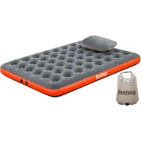 Bestway 67703 Double Roll &amp; Relax 203x183x22 Cm Dobbel Luftmadrass Med Innebygd Pumpe