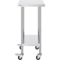 Vevor arbeidsbord i rustfritt stål 24 x 18 x 38 tommer, med 4 hjul, 3 justerbare høydenivåer, kraftig arbeidsbord for matlaging for storkjøkken, restaurant, sølvfarget