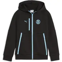Puma Olympique de Marseille PUMATECH Full-Zip Hoodie Youth, Clothing, Black/Vibrant Blue, 5-6Y