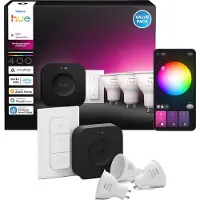 Philips Hue White & Color Ambiance Startpakke: 3 Gu10-lyspærer + Dimmer Switch + Bridge Pro