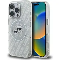 Karl Lagerfeld IML-glitter m. Karl & Choupette-hoder-logo, MagSafe-etui til iPhone 16 Pro Max – grå