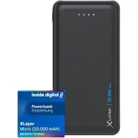 XLayer 217283, Svart, Mobiltelefon/smarttelefon, Nettbrett, Lithium Polymer (LiPo), 20000 mAh, USB, 5 V