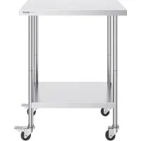 Vevor arbeidsbord i rustfritt stål 24 x 30 x 38 tommer, med 4 hjul, 3 justerbare høydenivåer, kraftig arbeidsbord for matlaging for storkjøkken, restaurant, sølvfarget