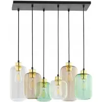 TK Lighting Hengelampe Marco Green, 6 lyskilder klar/grønn/brun