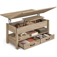 24hShop Sofabord 100×50×49,1 cm / hevbart salongbord / stuebord med skuffer og oppbevaring – Brun