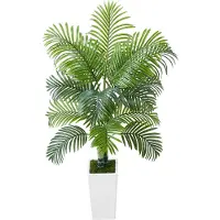 Vevor Kunstig Areca-palmetre 1524 mm, Kunstig palme tropiske planter med hvit høy plantekasse, Kunstig silkeplante i potte, Store trær for hjemmekontor, stue, innendørs og utendørs