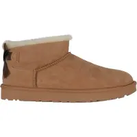 Ugg for woman. 1185491 Ultra Mini Bailey Bow Brown Leather Boots (37), Flat, None, Casual, Homewear
