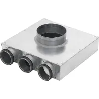 Lindab InDomo ventilboks PVCU 125 til ventil ø125 med 2 afgange ø63 med Safe tætning for rør SR63 eller slange LFPE63/LFPEB63. Højde 38 mm.
