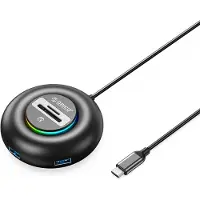 ORICO YXR5-C3 RGB USB-hub med 4 USB-A 3.0-porter og SD- og microSD-kortleser, 1,8 m – svart