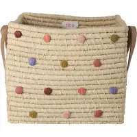 Rice Raffia Square With Dots And Leather Handles Kurv