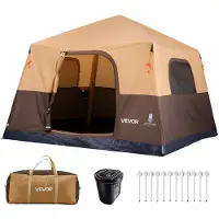Vevor Campingtelt, 6-personers oppblåsbart hyttetelt med oppladbar pumpe, TPU-luftrør og 4 store nettingvinduer, bærbart, enkelt oppsett, vanntett med bæreveske for familie utendørs camping og fotture