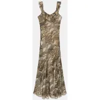 GUESS for woman. W6YK29W2939 Brown printed Long Dress (XS), Casual, Party, Animal Print, Polyester, Sleeveless / Straps