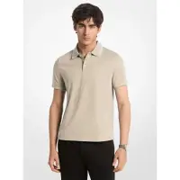 Michael Kors for man. CS652WR19P Plain knit cotton polo with sage green trim (M), Beige, Casual, Short sleeve
