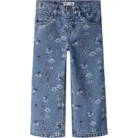 Name It Mini Jeans - NmfRose - Bred - Medium+ Blue Denim/Flower - - 6 år (116) - Jeans