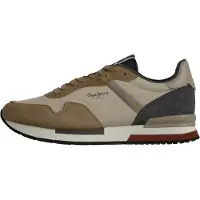 Pepe Jeans for man. PMS400037 Hailon Basic beige sneakers (44), Fabric, Flat, Laces, Casual, Sport