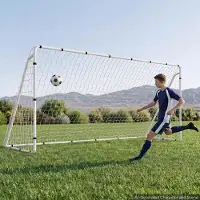 Vevor fotballmål 3,66 x 1,83 m fotballmål for bakgården med jernramme PE-nett, bærbart og slitesterkt sett, høystyrkenett, bakkestøtter, stropper, for ungdom og voksne utendørs hagetrening