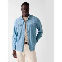 GUESS for man. M6YH02D1296 Truckee Long Sleeve Shirt blue (S), Casual, Cotton