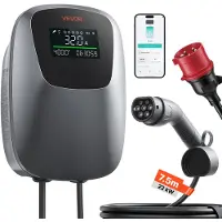 Vevor ladestasjon for elbil 22 kW trefaselader for elbiler CEE 32 A, for alle elbiler og plug-in-hybrider, 400 V AC hjemmelader type 2 smart billadestasjon, med app-fjernkontroll og digitalt display,