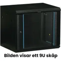 Deltaco 19-W6412, Veggmonterbar hylle, 12U, Nøkkellås, Forbedret kabelføring, 25 kg, Sort