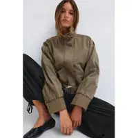 Gina Tricot  - High neck denim jacket - denimjakker - Grønn - M - Dame
