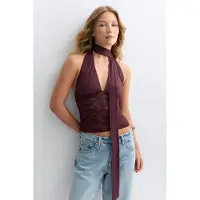 Gina Tricot  - Scarf halterneck top - Halternecktopper - Brun - S - Dame