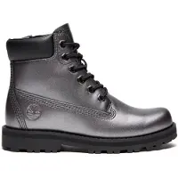 Timberland unisex for kids. TB0A6BMEANO1 Gray Courma Kid leather boots (35), Silver, Flat, Zip, Casual, children's fashion